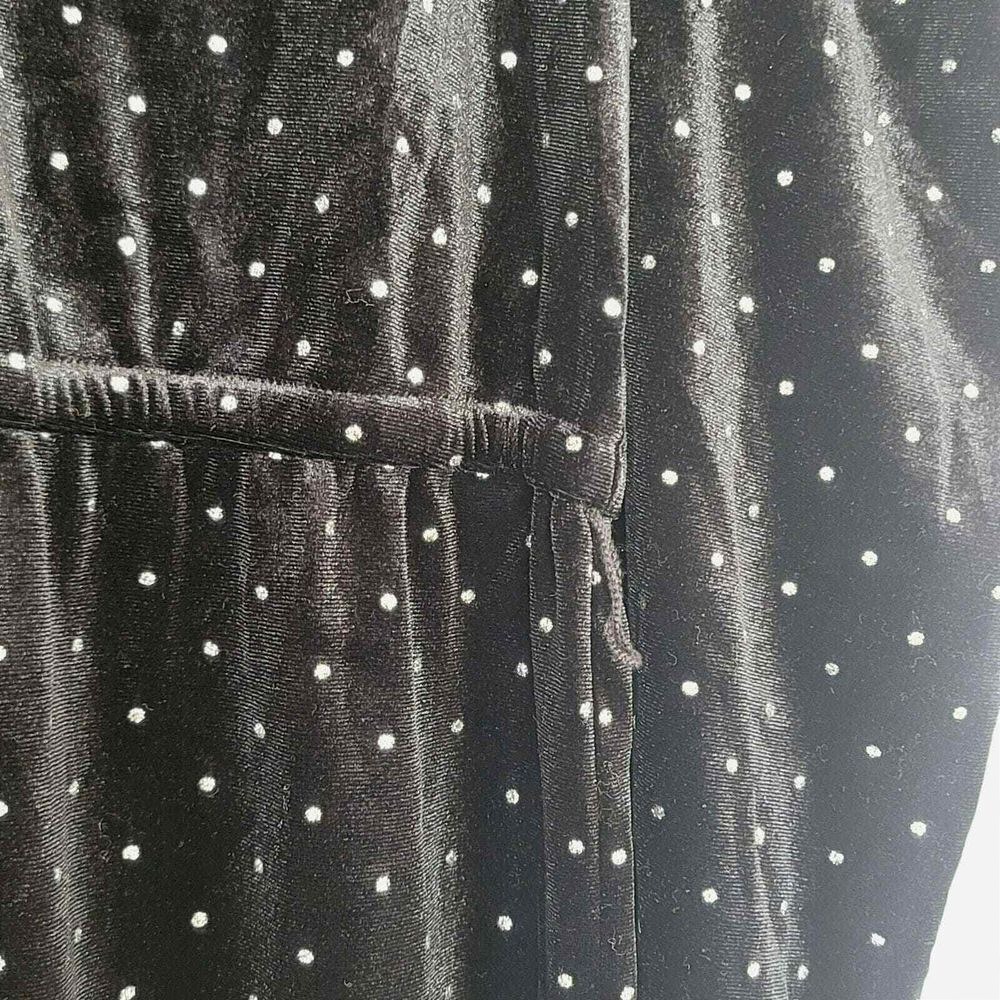 INC Black Velour Dress Puff Sleeve Glitter Polka Dot Cottage Mesh Neck Goth L - Picture 6 of 6